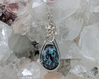 Natural Stone Pendant (Chrysocolla) (Silver Layering Necklace) (Sterling Silver) (Stone) (Wire Wrap)