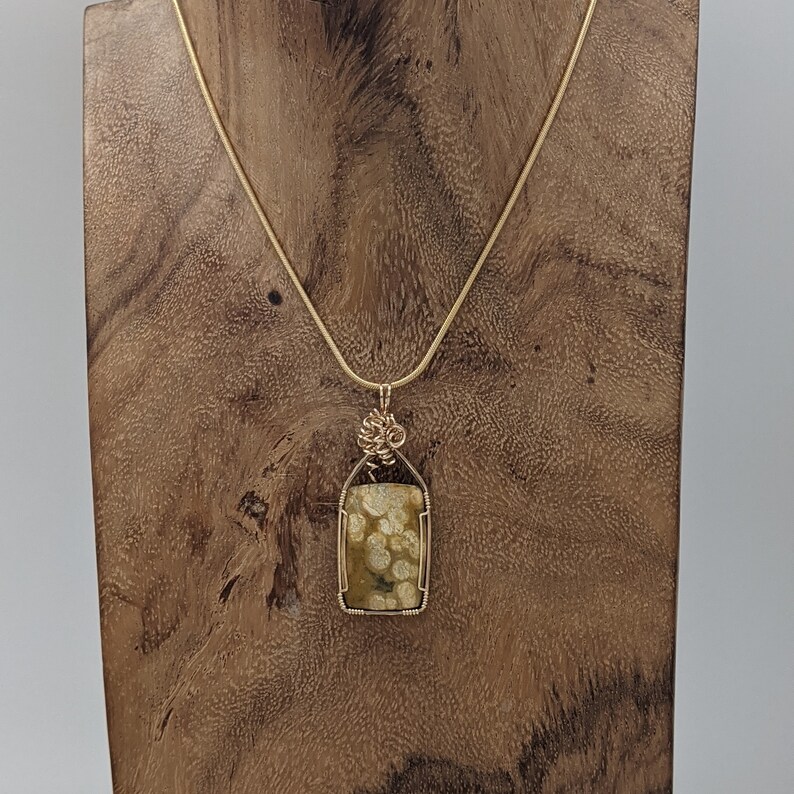Natural Stone Pendant Ocean Jasper Gold Layering Necklace 14K Gold Filled Stone Wire Wrap image 2