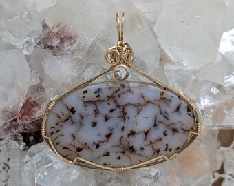 Natural Stone Pendant   (14K Gold Filled) (Montana Moss Agate) (Stone) (Wire Wrap) (Wire Wrapped) (Hand Wrap) (Hand Wrapped)