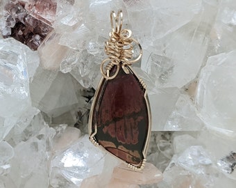 Natural Stone Pendant (Red Creek Jasper) (Gold Layering Necklace) (14K Gold Filled) (Stone) (Wire Wrap)