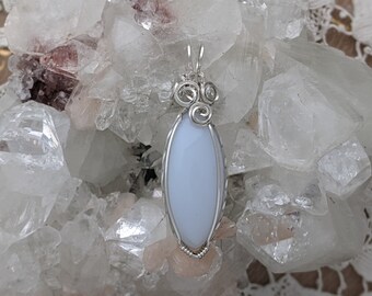 Natural Stone Pendant (Chalcedony) (Silver Layering Necklace) (Sterling Silver) (Stone) (Wire Wrap)