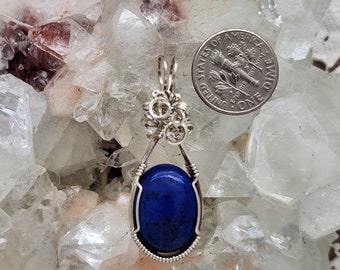 NaturaStone Pendant (Lapis) (Silver Layering Necklace) (Sterling Silver) (Stone) (Wire Wrap)