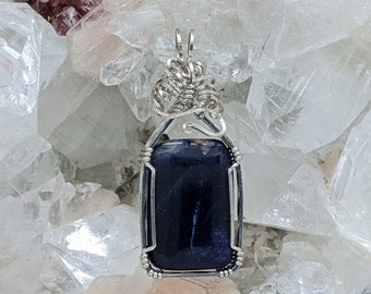 Natural Stone Pendant (Sodalite) (Silver Layering Necklace) (Sterling Silver) (Stone) (Wire Wrap)
