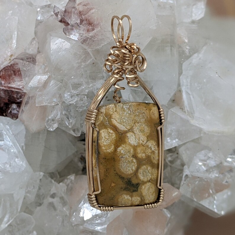 Natural Stone Pendant Ocean Jasper Gold Layering Necklace 14K Gold Filled Stone Wire Wrap image 1