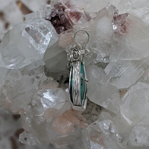 Natural Stone Pendant Malachite Silver Layering Necklace Sterling Silver Stone Wire Wrap image 3