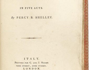 SHELLEY, Percy Bysshe. Der Cenci. Eine Tragödie, In Fünf Akten. (1819 - ERSTE AUFLAGE)