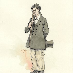 CLARKE, Joseph Clayton (KYD) (Charles Dickens). Sig. George Sampson (da Il nostro comune amico). (c.1920 - Schizzo ORIGINALE con inchiostro e acquerello)