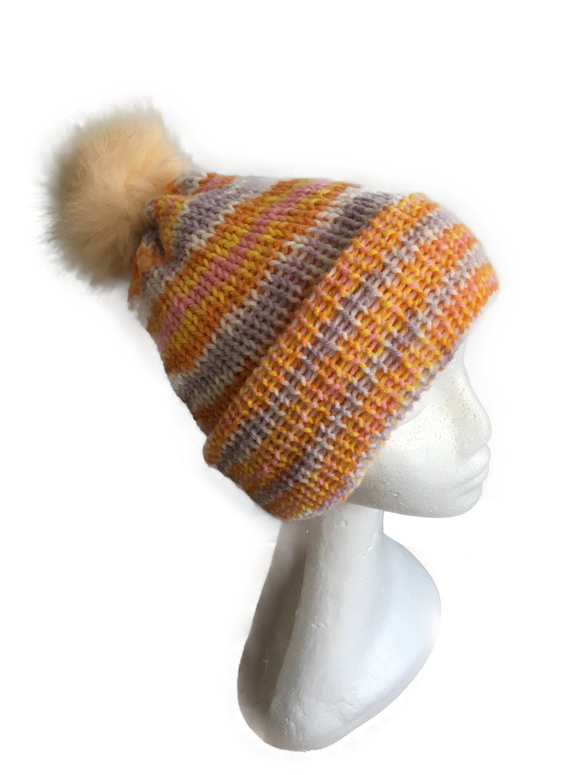 Knitted Orange Beanie Hat Winter Beanie Hat Striped Beanie - Etsy UK