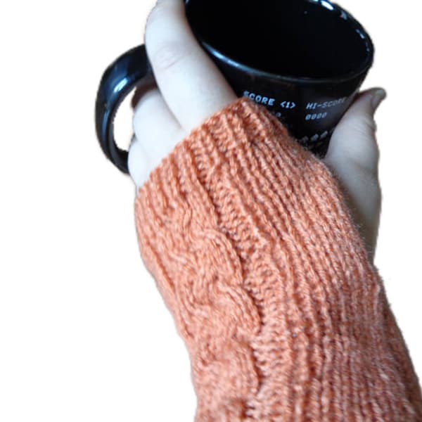 Knitted Handwarmer Pattern- Fingerless Glove Pattern - Instant Download - Braided Cable Glove Pattern