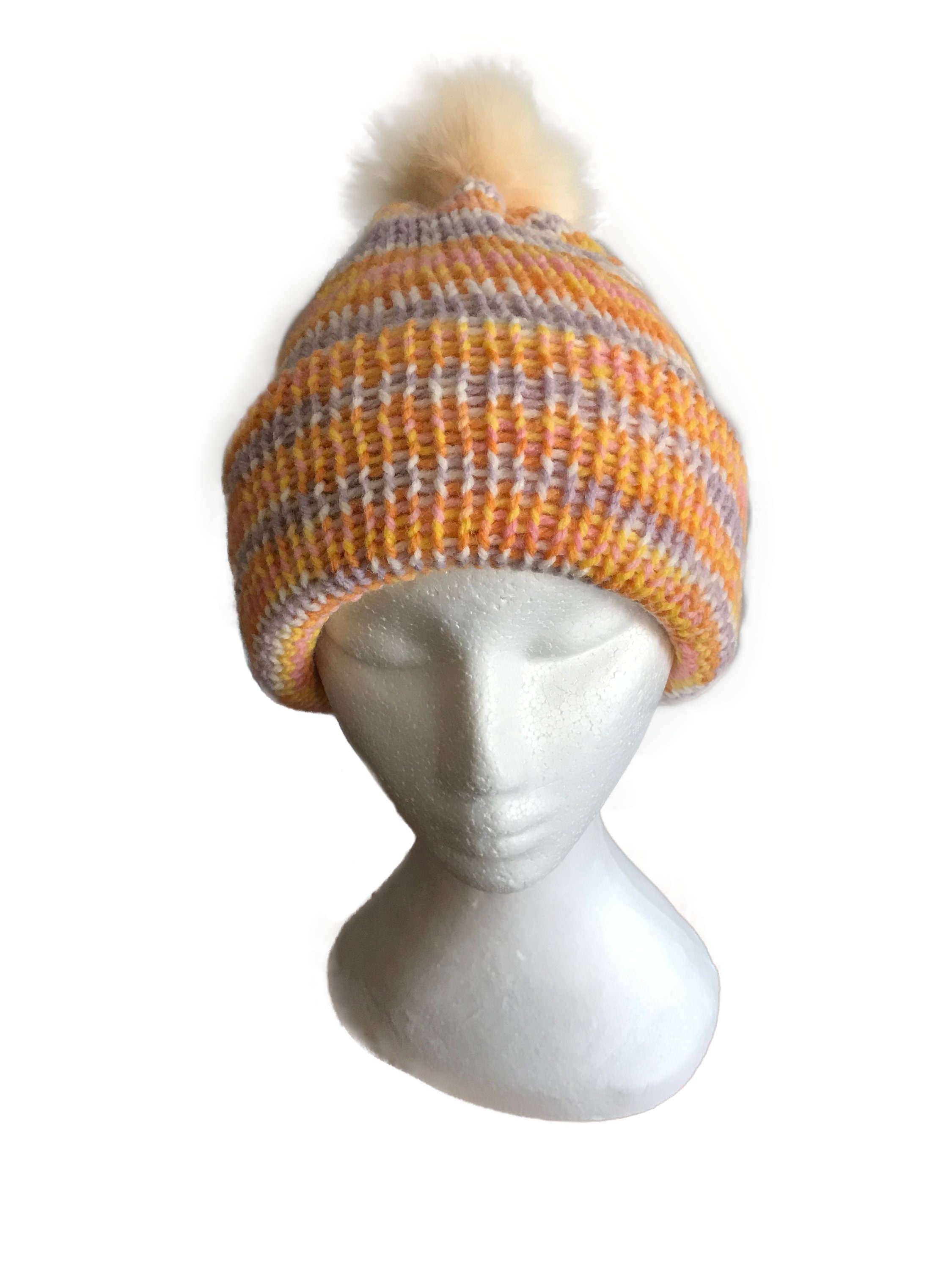 Knitted Orange Beanie Hat Winter Beanie Hat Striped Beanie - Etsy UK