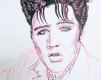 Elvis / I Can’t Help Falling In Love With You  A1 original screenprint / pen and ink calligram (2022)