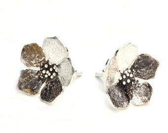 Sterling Silver Buttercup Flower Stud Earrings. Handmade.