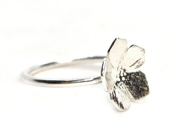 Silver Buttercup Flower Stacking Ring. 925 sterling silver stacked flower ring.