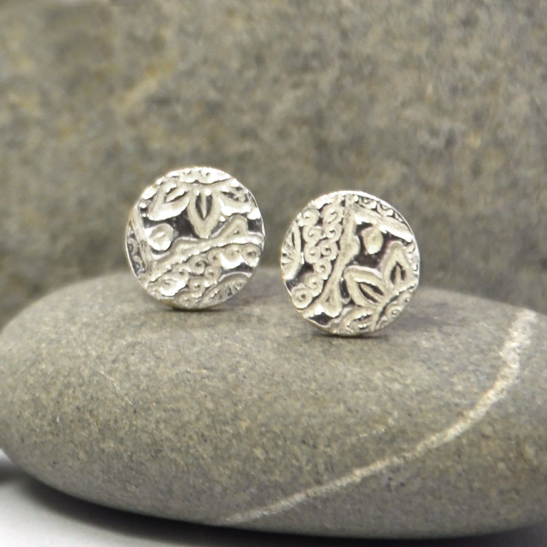 Silver Boho Stud Earrings Etsy