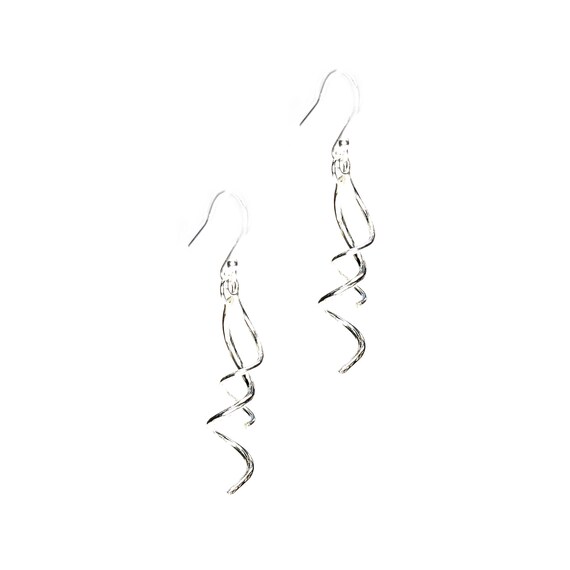 Silver Curl Drop Earrings. Twist dangle earrings. Double spiral dangly earrings. Pretty earrings. Gift for her. Simple drop earrings.