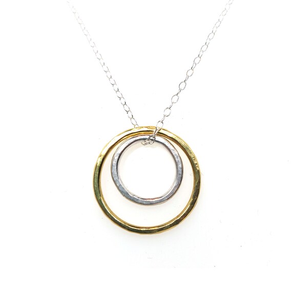 Two-tone Circle Pendant. Gold and silver circle pendant. Mother and child present. Gift for her. Circle necklace.