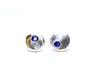 Silver Birthstone Pebble Stud Earrings. 925 recycled sterling silver gemstone round stud earrings. Birthday gift.