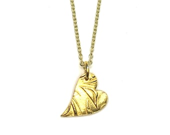 Yellow gold Floral Heart pendant necklace. Love heart jewellery. Golden anniversary. Gift for her.