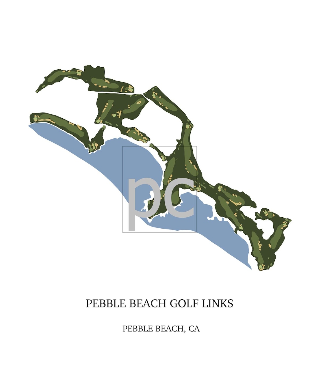 Pebble Beach Golf Links Course Layout Hand-illustrated Map Portrait - Etsy