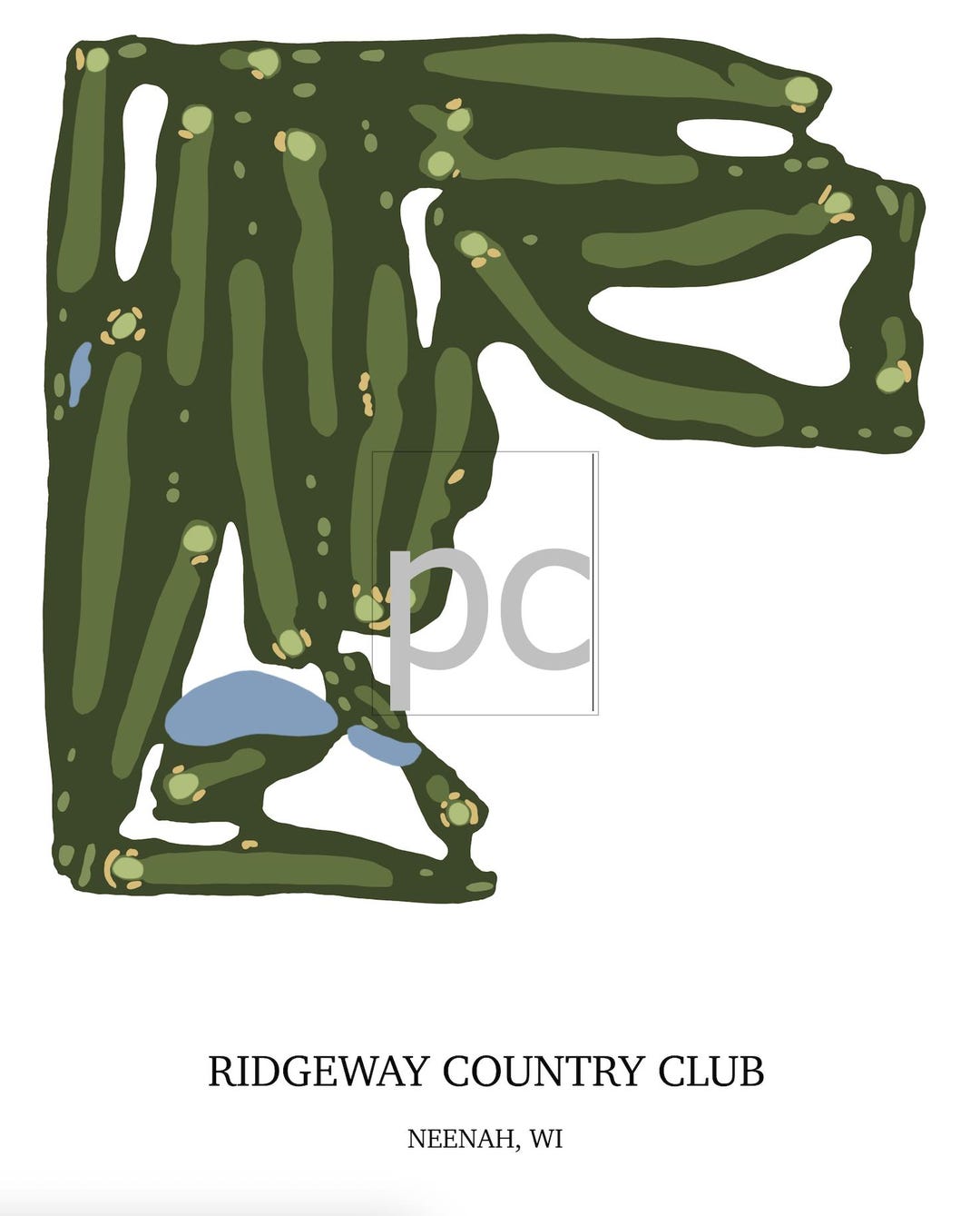 Ridgeview Ranch Course Layout Ridgeway Country Club Golf Course Layout Hand-illustrated Map Portrait ...