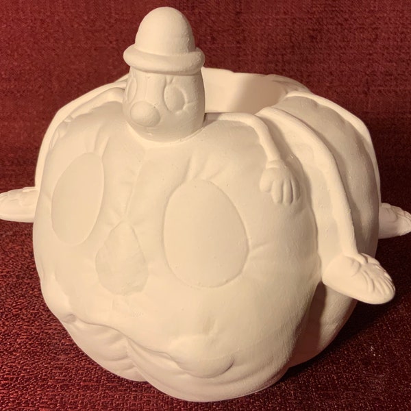 Ceramic Bisque~Softy Quilted Pumpkin/Spider Musical~Music box NOT INCLUDED~ Halloween~ DonaMold Co.~ U-Paint~ Ready to Paint ~