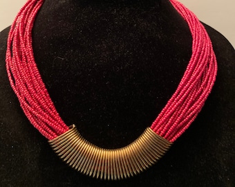 Charming Charlie Gold Tone Red Beaded Necklace Vintage Necklace Gifts for Her Statement Necklace Beaded Necklace Red Necklace Jewelry Etsy