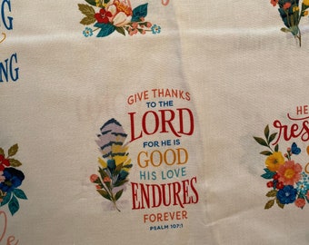 Give Thanks To The Lord Fabric, Fat Quarter or By the Yard, Creamy fabric, quilting fabric, inspirational fabric, Christian fabric, Bible