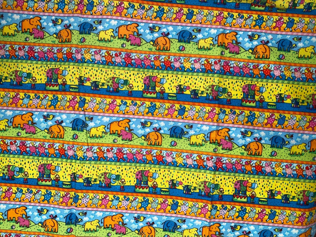 Elephants Cotton Fabric, Quilting Fabric, Novelty Fabric, Yellow Fabric, Elephants Fabric