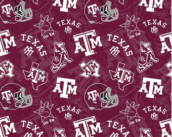Texas A & M University Cotton Fabric Fat Quarter Approx. 18" x 21", quilt fabric, aggies aggie print collegiate, maroon, football