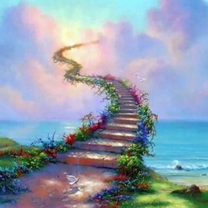 Stairway to Heaven Diamond Art Kit, stairs Diamond Painting, Gift Idea, inspirational Wall Decor, sky Diamond art