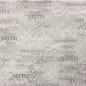 Faith Baumwollstoff, Fat Quarter, Schüttgut, hellgrauer Stoff, Quiltstoff, Inspirationsstoff, christlicher Stoff
