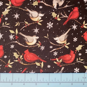 Kerstkatoenstof, Fat Quarter, op maat gesneden, quiltstof, kardinaalstof, hulststof, sneeuwvlokstof, vogelsstof