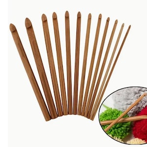 Bamboo Crochet Hooks, 12 Piece Set, Sizes 3-10 mm, Crochet hook, crochet tools, wood Crochet Hook