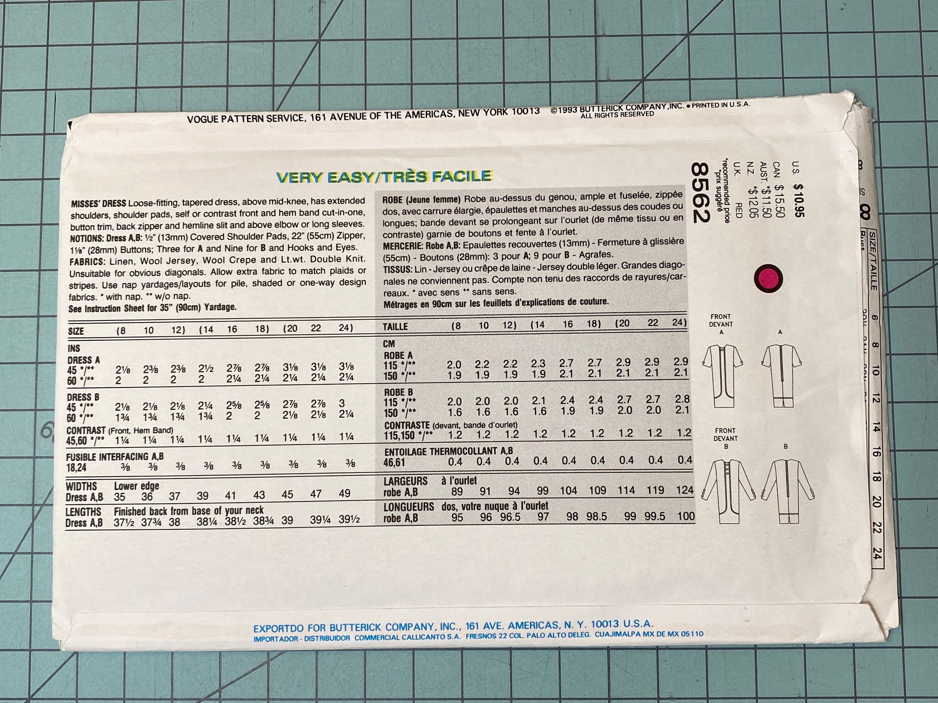 Hy Pattern Vogue Sewing Patterns 8562, 8699, 8713 or 9290 *you Pick* Misses' Size ...