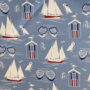 At Sea Duck Cotton Fabric, Fat Quarter, By the Yard, sailboat fabric, duck fabric, Light Blue fabric, Sea fabric