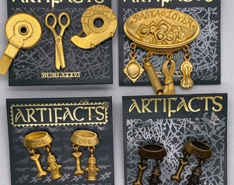 JJ Artifacts Jewelry *Your Choice* Pasta Lover Gold Tone Pin, Dog Bowl Earrings, Office Tools Pins, brooch, lapel pin, Gift Idea,