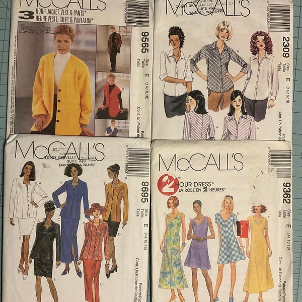 McCall’s Sewing Patterns *You Pick* 9565 or 9695 Uncut, Misses' Size 14 16 18 vintage McCall’s pattern, dress, skirt, top, jacket