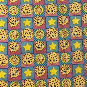 Shopkins Kooky Cookie Flannel Fabric By the Yard, Shopkins fabric, cookie fabric