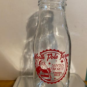 Bouteille de lait en verre North Pole Farm, lait frais préféré du père Noël, pot à lait vintage, idée cadeau