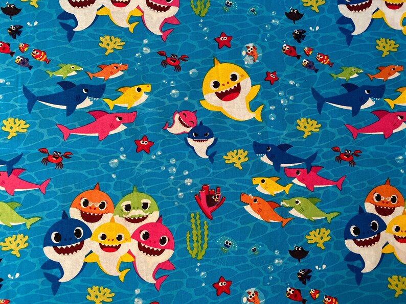 Baby Shark Cotton Fabric Fat Quarter by the Yard Shark Etsy