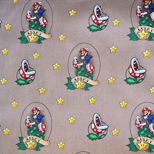 Super Mario Fabric, Cotton Fabric, Fat Quarter, By the Yard, quilting fabric, mushroom Fabric, Mario fabric, brown Fabric