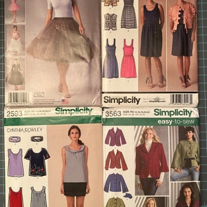 Simplicity Sewing Pattern, *You Pick** 1427, 2443, 2593 or 3563, Uncut, Misses' Size 14-22, skirt, dress, vest, top, headband, jacket, hat