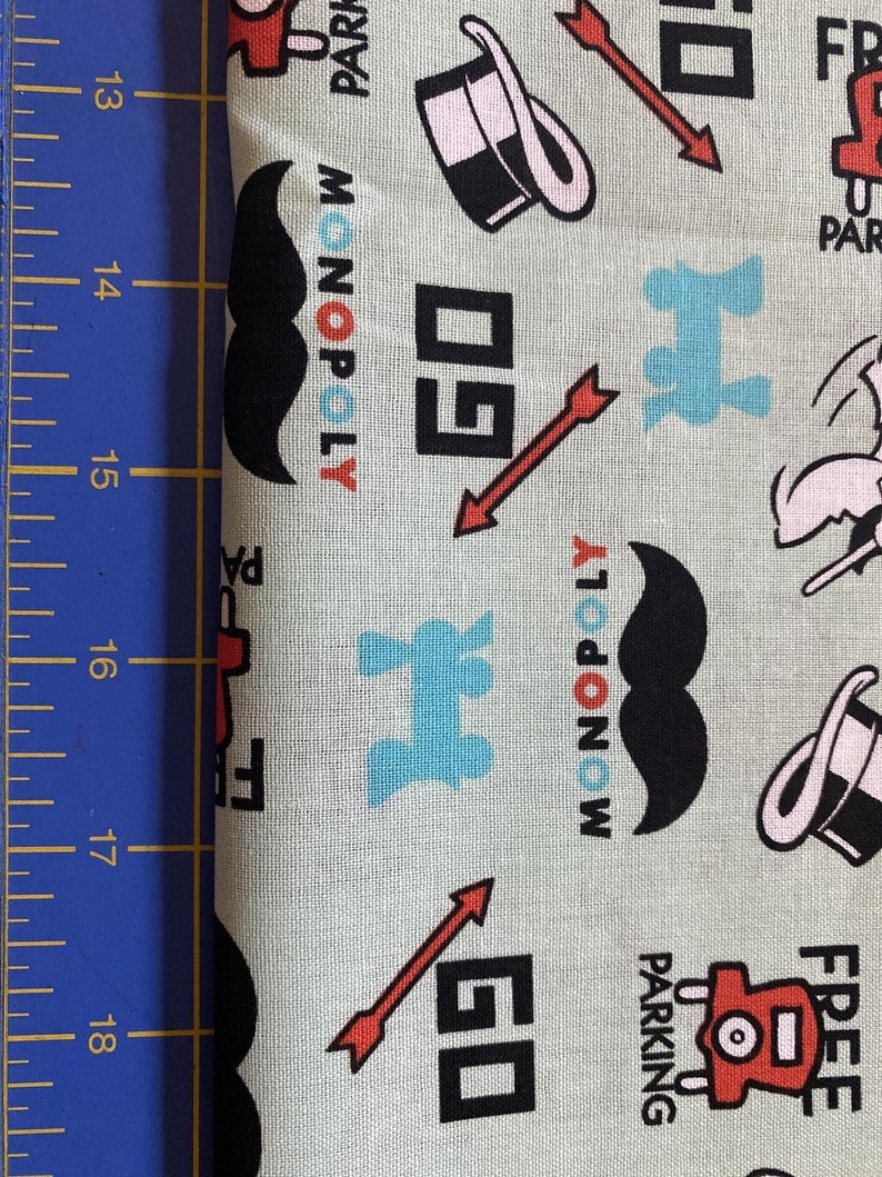 By the Yard quilting fabric Monopoly Icons Fat Quarter Mustache Fabric Cotton Fabric Monopoly Fabric Board game Logo fabric