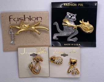 Cat Pins *Your Choice* Frying Pans Pin, Beaded Cat Pin, Cat & Mouse Pins, brooch, lapel pin, Gift Idea, vintage Pin