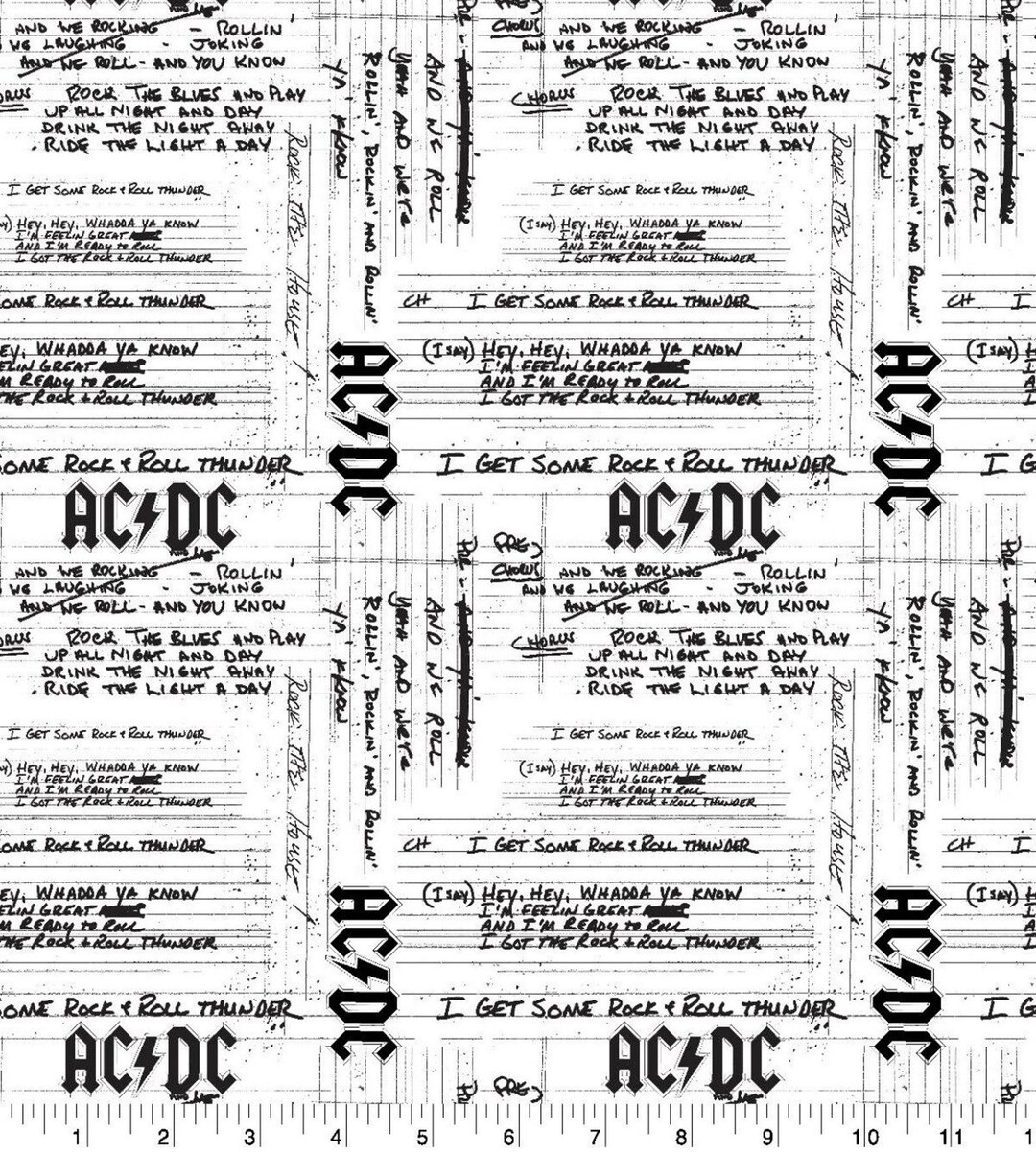 AC/DC Lyrics Fabric Cotton, Pre-cut Fat Quarter 18 X 21, Quilting ...