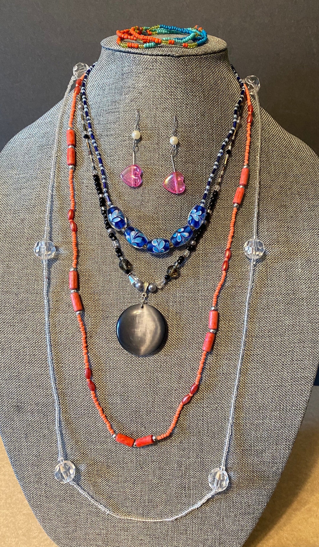 Beaded Jewelry Lot Bracelet Black Beaded Necklace Blue Etsy