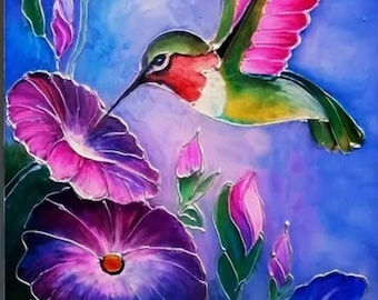 Zestaw do malowania diamentami Vibrant Hummingbird, zestaw do malowania diamentami, zestaw do malowania diamentami Bird, pomysł na prezent, dekoracja ścienna