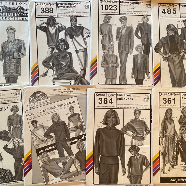 Stretch & Sew Sewing Patterns for stretch fabrics *Choose From 180, 361, 384, 384, 388, 485, 1023, 4055, or 5060, blazer top skirt vintage