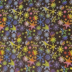 Christmas Cotton Fabric, Fat Quarter, By the Yard, quilting fabric, winter fabric, snowflake fabric, black fabric