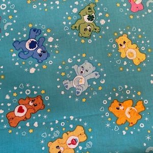 Care bears Fabric, Sunshine Bear Cotton Fabric Fat Quarter, By the Yard, Hearts fabric, bears fabric, Teal fabric, quilting fabric